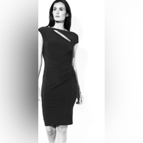 Lauren Ralph Lauren black asymmetrical slit cutout sleeveless ruched dress 8 - Picture 17 of 17